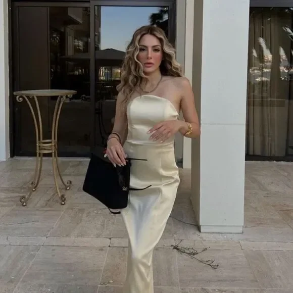 ZARA CREAM SATIN EFFECT MIDI DRESS - Picture 4 of 16